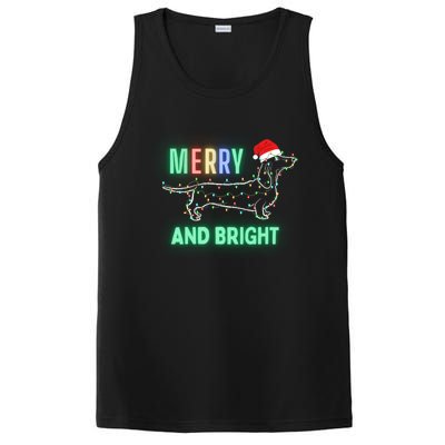 Dachshund In Christmas Lights Santa Hat Merry And Bright Meaningful Gift PosiCharge Competitor Tank