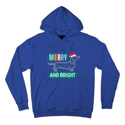 Dachshund In Christmas Lights Santa Hat Merry And Bright Meaningful Gift Hoodie