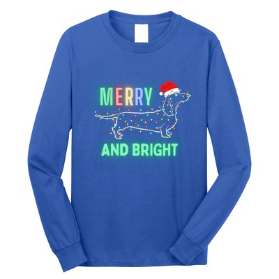 Dachshund In Christmas Lights Santa Hat Merry And Bright Meaningful Gift Long Sleeve Shirt