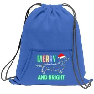 Dachshund In Christmas Lights Santa Hat Merry And Bright Meaningful Gift Sweatshirt Cinch Pack Bag