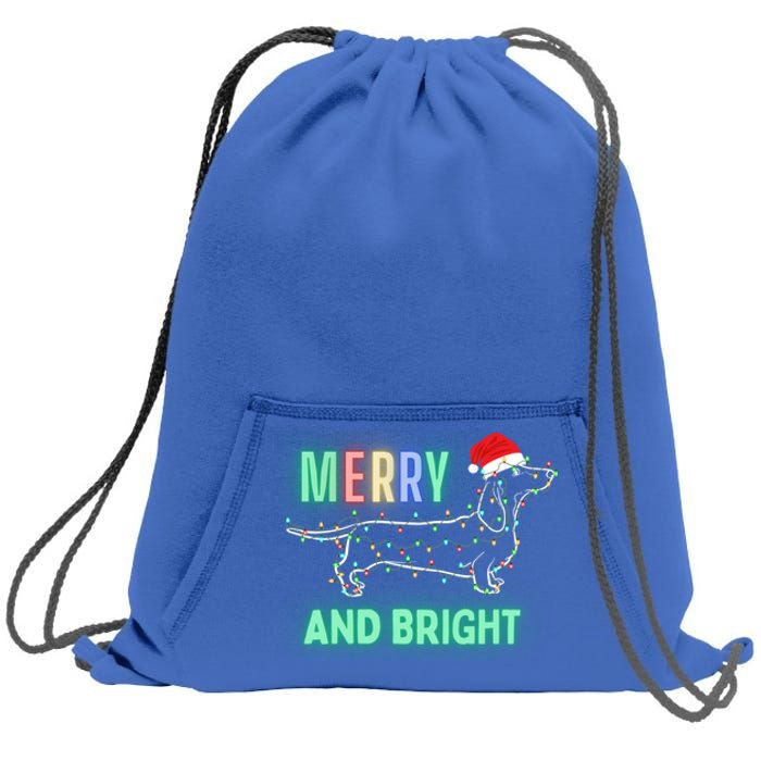 Dachshund In Christmas Lights Santa Hat Merry And Bright Meaningful Gift Sweatshirt Cinch Pack Bag