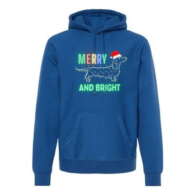 Dachshund In Christmas Lights Santa Hat Merry And Bright Meaningful Gift Premium Hoodie