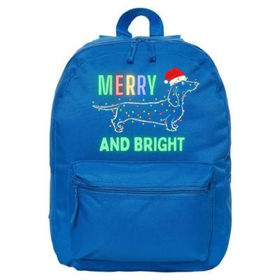 Dachshund In Christmas Lights Santa Hat Merry And Bright Meaningful Gift 16 in Basic Backpack