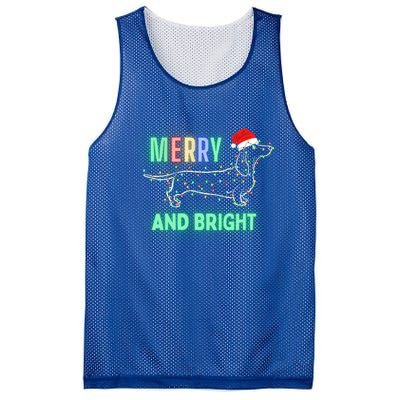 Dachshund In Christmas Lights Santa Hat Merry And Bright Meaningful Gift Mesh Reversible Basketball Jersey Tank