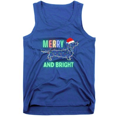 Dachshund In Christmas Lights Santa Hat Merry And Bright Meaningful Gift Tank Top