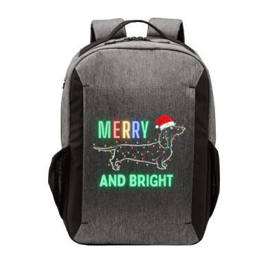 Dachshund In Christmas Lights Santa Hat Merry And Bright Meaningful Gift Vector Backpack