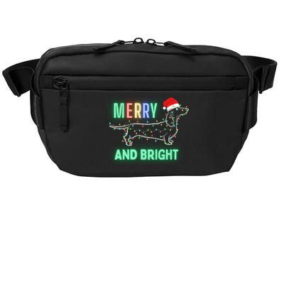 Dachshund In Christmas Lights Santa Hat Merry And Bright Meaningful Gift Crossbody Pack