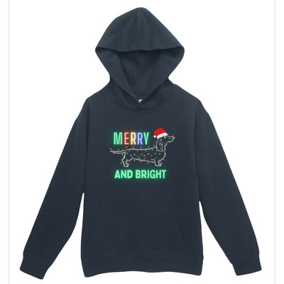 Dachshund In Christmas Lights Santa Hat Merry And Bright Meaningful Gift Urban Pullover Hoodie