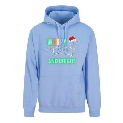 Dachshund In Christmas Lights Santa Hat Merry And Bright Meaningful Gift Unisex Surf Hoodie