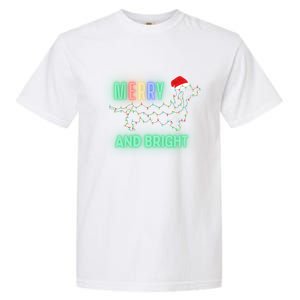 Dachshund In Christmas Lights Santa Hat Merry And Bright Meaningful Gift Garment-Dyed Heavyweight T-Shirt