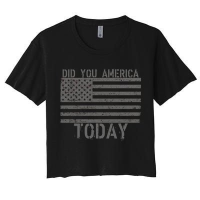 Did You America Today Distressed USA Flag Women's Crop Top Tee
