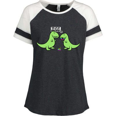 Did You Eat The Last Unicorn? Dinosaur  Enza Ladies Jersey Colorblock Tee