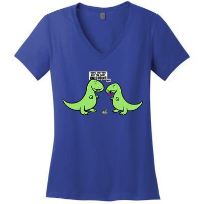 Did You Eat The Last Unicorn? Dinosaur  Women's V-Neck T-Shirt