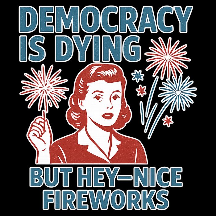 Democracy Is Dying But Hey Nice Fireworks 7-Panel Snapback Hat