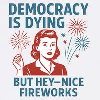 Democracy Is Dying But Hey Nice Fireworks Sustainable Bucket Hat