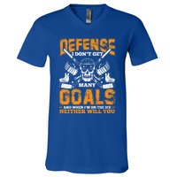 Defense I Dont Get Y Goals Fun Ice Hockey Player Graphic Gift V-Neck T-Shirt