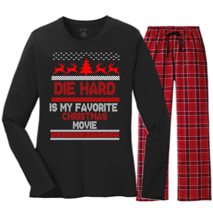 Die Hard Is My Favorite Movie Ugly Christmas Women's Long Sleeve Flannel Pajama Set 