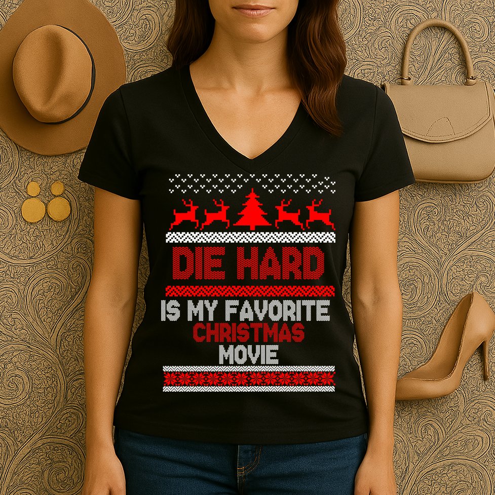 Die Hard Is My Favorite Movie Ugly Christmas Women's V-Neck T-Shirt