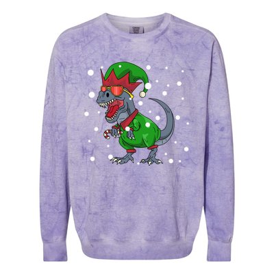 Dinosaur In Elf Costume Christmas Gnome Trex Gift Colorblast Crewneck Sweatshirt