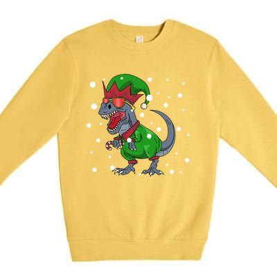 Dinosaur In Elf Costume Christmas Gnome Trex Gift Premium Crewneck Sweatshirt