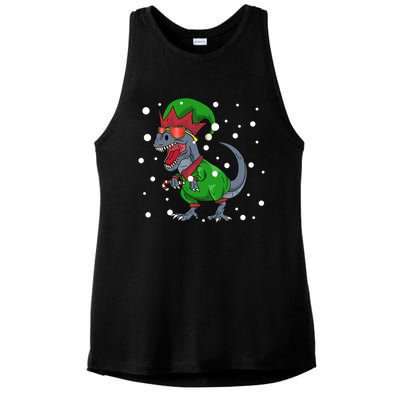 Dinosaur In Elf Costume Christmas Gnome Trex Gift Ladies PosiCharge Tri-Blend Wicking Tank