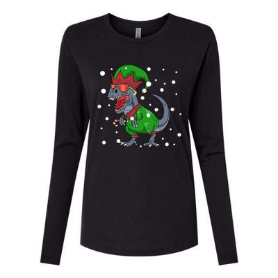 Dinosaur In Elf Costume Christmas Gnome Trex Gift Womens Cotton Relaxed Long Sleeve T-Shirt