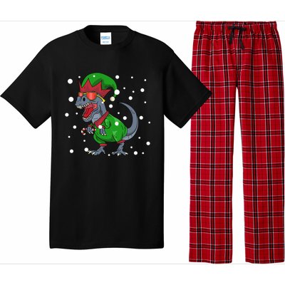 Dinosaur In Elf Costume Christmas Gnome Trex Gift Pajama Set