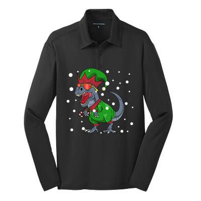 Dinosaur In Elf Costume Christmas Gnome Trex Gift Silk Touch Performance Long Sleeve Polo