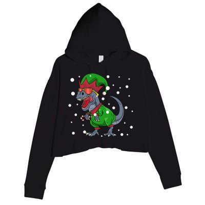 Dinosaur In Elf Costume Christmas Gnome Trex Gift Crop Fleece Hoodie