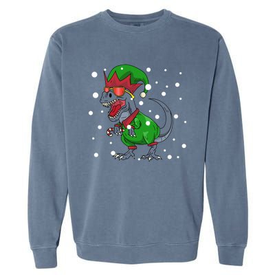 Dinosaur In Elf Costume Christmas Gnome Trex Gift Garment-Dyed Sweatshirt