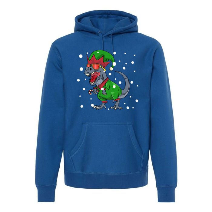 Dinosaur In Elf Costume Christmas Gnome Trex Gift Premium Hoodie