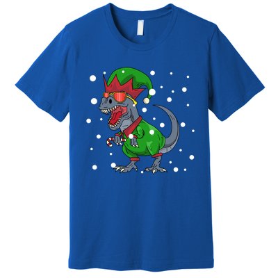 Dinosaur In Elf Costume Christmas Gnome Trex Gift Premium T-Shirt