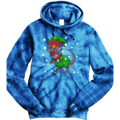 Dinosaur In Elf Costume Christmas Gnome Trex Gift Tie Dye Hoodie