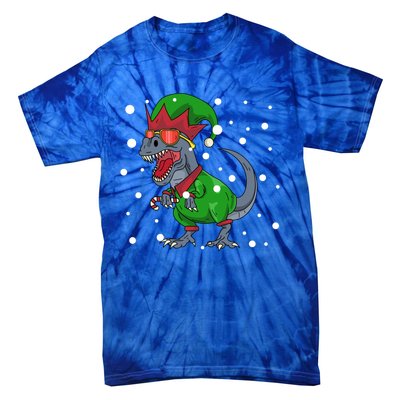 Dinosaur In Elf Costume Christmas Gnome Trex Gift Tie-Dye T-Shirt