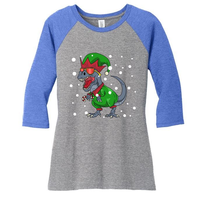 Dinosaur In Elf Costume Christmas Gnome Trex Gift Women's Tri-Blend 3/4-Sleeve Raglan Shirt