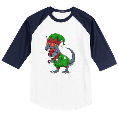 Dinosaur In Elf Costume Christmas Gnome Trex Gift Baseball Sleeve Shirt