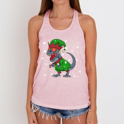 Dinosaur In Elf Costume Christmas Gnome Trex Gift Women's Knotted Racerback Tank