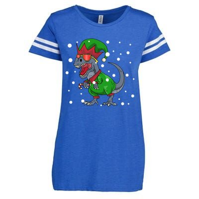 Dinosaur In Elf Costume Christmas Gnome Trex Gift Enza Ladies Jersey Football T-Shirt