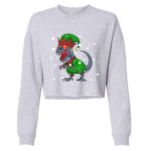 Dinosaur In Elf Costume Christmas Gnome Trex Gift Cropped Pullover Crew