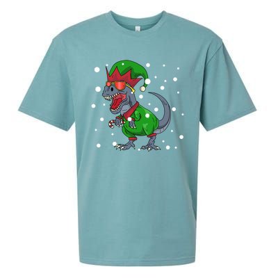 Dinosaur In Elf Costume Christmas Gnome Trex Gift Sueded Cloud Jersey T-Shirt