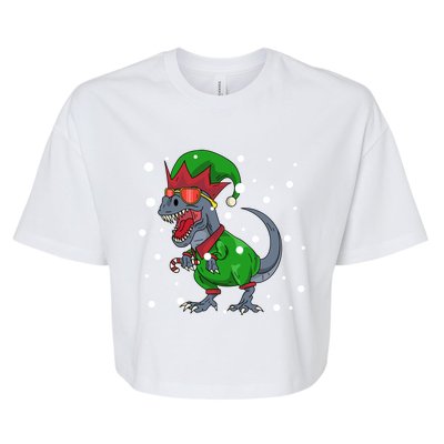 Dinosaur In Elf Costume Christmas Gnome Trex Gift Bella+Canvas Jersey Crop Tee