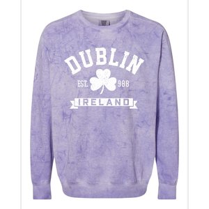 Dublin Ireland Est 988 Clover Leaf Shamrock St Patricks Day Gift Colorblast Crewneck Sweatshirt