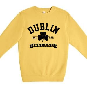 Dublin Ireland Est 988 Clover Leaf Shamrock St Patricks Day Gift Premium Crewneck Sweatshirt