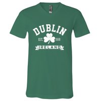 Dublin Ireland Est 988 Clover Leaf Shamrock St Patricks Day Gift V-Neck T-Shirt