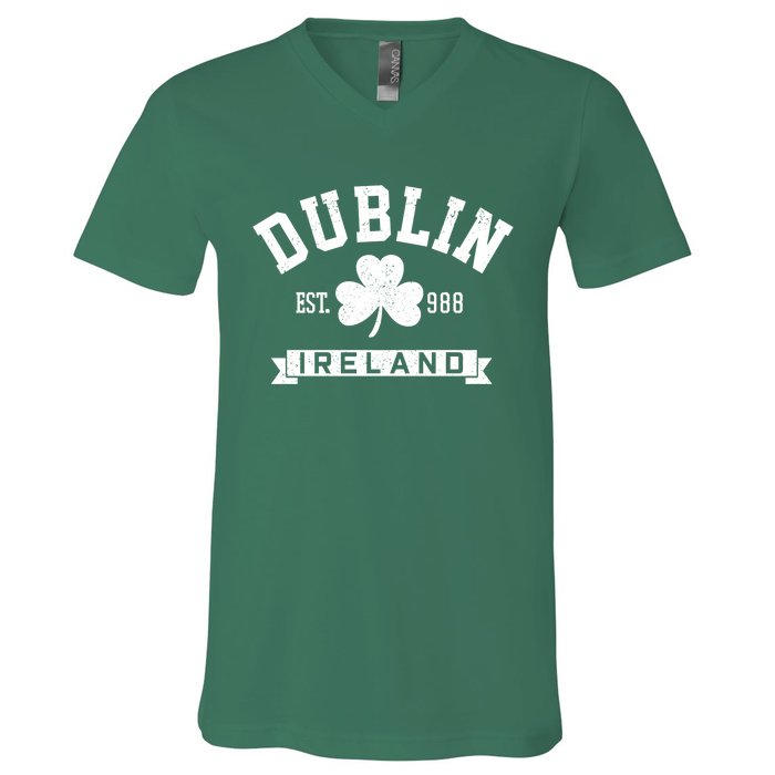 Dublin Ireland Est 988 Clover Leaf Shamrock St Patricks Day Gift V-Neck T-Shirt