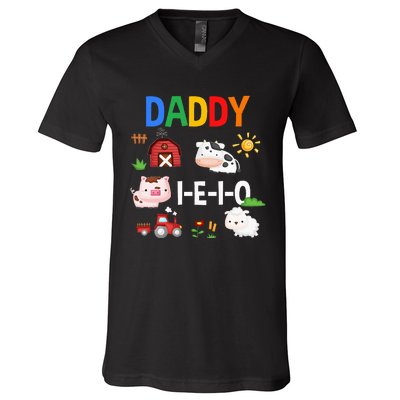 Daddy I E I O Farm Party 3rd Birthday V-Neck T-Shirt