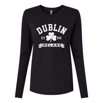 Dublin Ireland Est 988 Clover Leaf Shamrock St Patricks Day Gift Womens Cotton Relaxed Long Sleeve T-Shirt