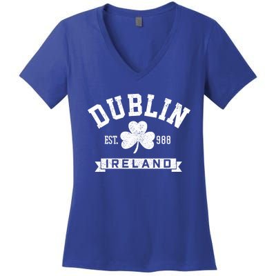 Dublin Ireland Est 988 Clover Leaf Shamrock St Patricks Day Gift Women's V-Neck T-Shirt