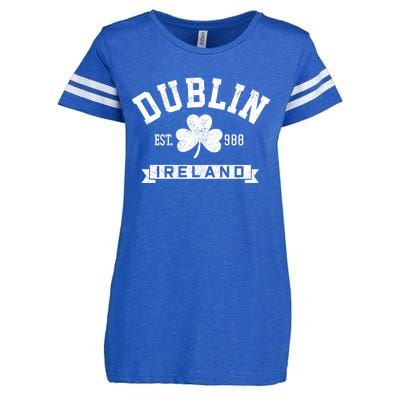 Dublin Ireland Est 988 Clover Leaf Shamrock St Patricks Day Gift Enza Ladies Jersey Football T-Shirt