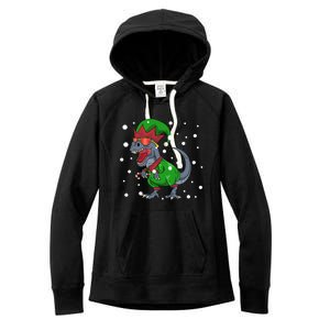 Dinosaur In Elf Costume Christmas Gnome Trex Gift Women's Fleece Hoodie